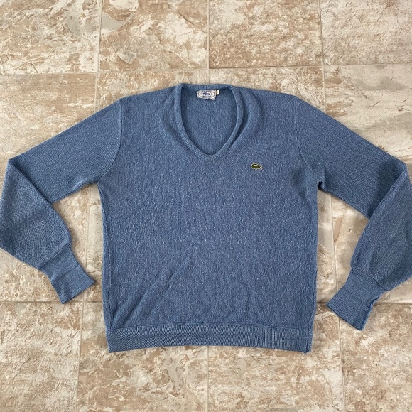 Vintage Men's Izod Lacoste Navy Blue V-Neck Pullover Sweater Made in USA Large - Picture 2 of 9